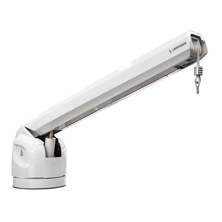 Sollevatore telescopico per flybridge con notevole capacità di sollevamento.