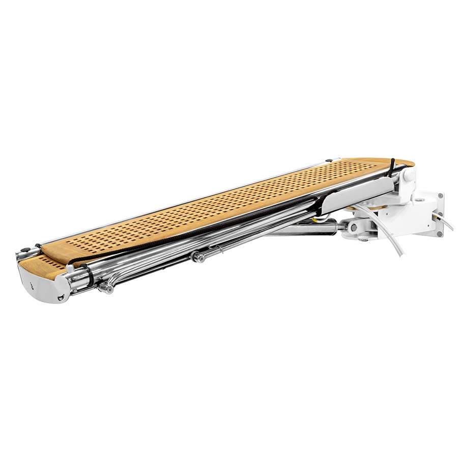 Besenzoni PI 464 SMART Passerella telescopica idraulica esterna girevole telescopica per barche a vela e yacht, usata come gru, vista laterale da chiusa