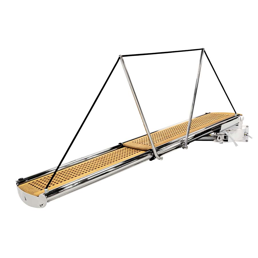 Besenzoni PI 464 SMART Passerella telescopica idraulica esterna girevole telescopica per barche a vela e yacht, usata come gru vista laterale con candelieri alzati