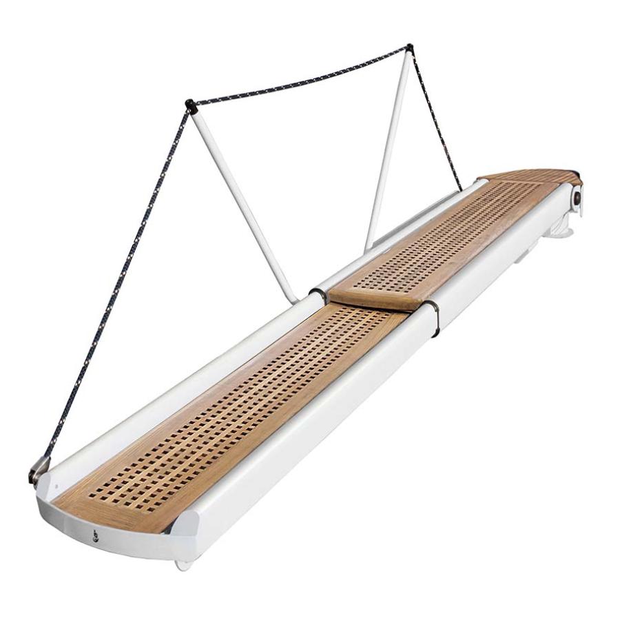 Besenzoni pi-489-turning-era Passerella telescopica e girevole con funzioni automatiche raggruppa funzione di passerella e gruetta per il sollevamento di tender 200 kg completamente aperta