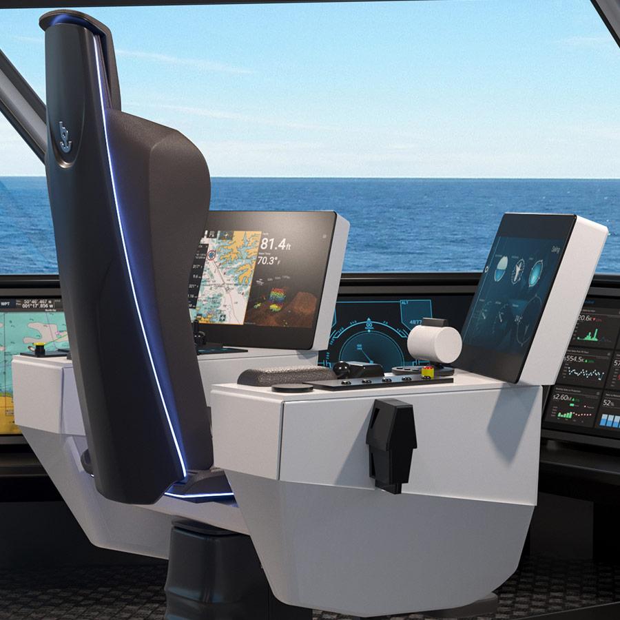Poltrona P 400 matrix con postazione di comando integrata su imbarcazione