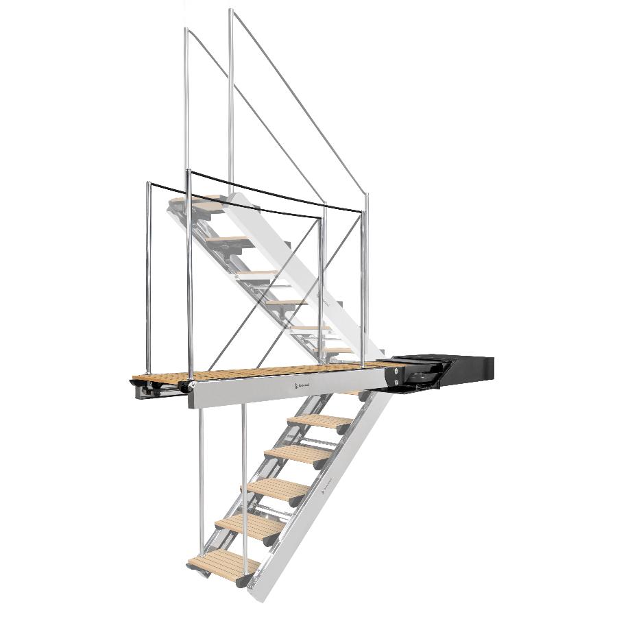 Illustrazione del movimento della scala-passerella SP 600 G, nel passaggio da scala a passerella